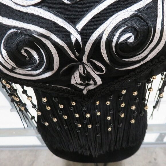 SPADE HALTER TASSLE BRA TOP 36 B CUP BLACK, WHITE, SILVER & MESH INDONESIA MADE - Picture 12 of 13